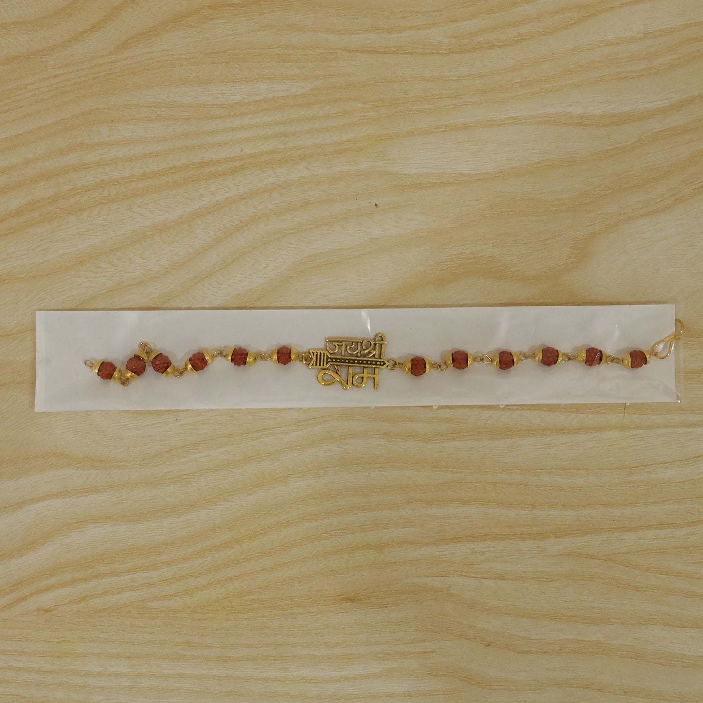 Jai Shree Ram Rudraksha Rakhi Golden Arrow Pendant Beaded Rakhi For Brother (1 Pc)