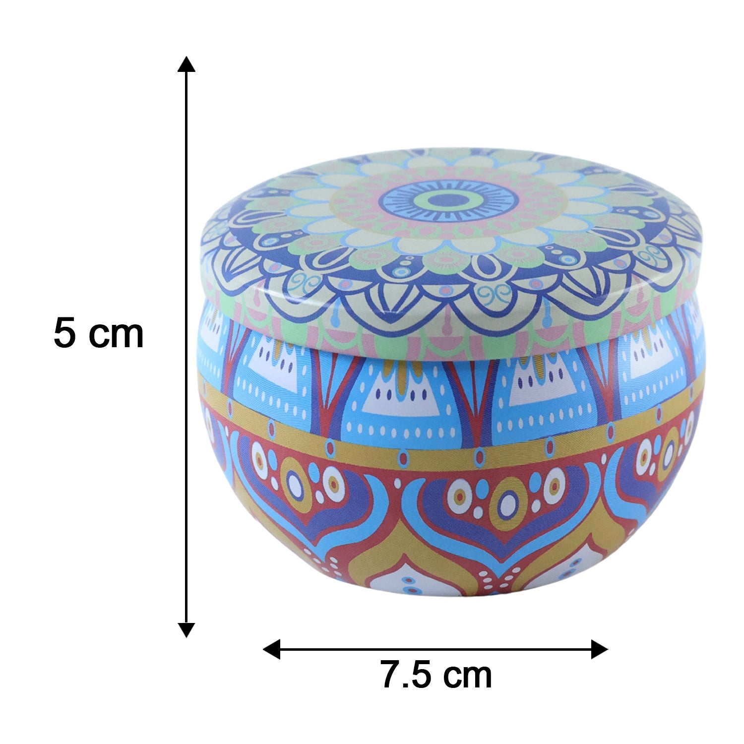Metal Mandala Tin Box Decorative Round Container For Candle And Trinkets (1 Pc)