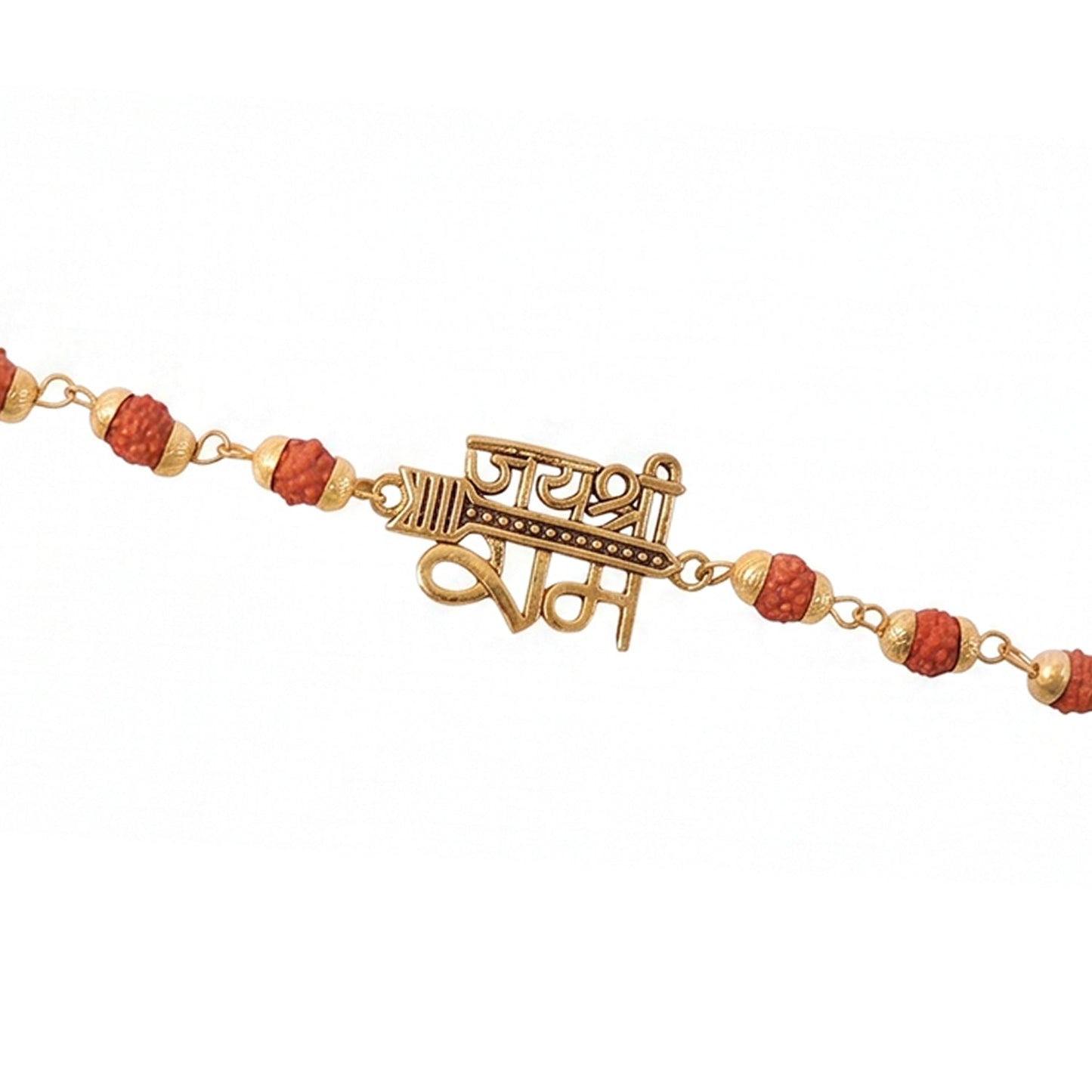 Jai Shree Ram Rudraksha Rakhi Golden Arrow Pendant Beaded Rakhi For Brother (1 Pc)