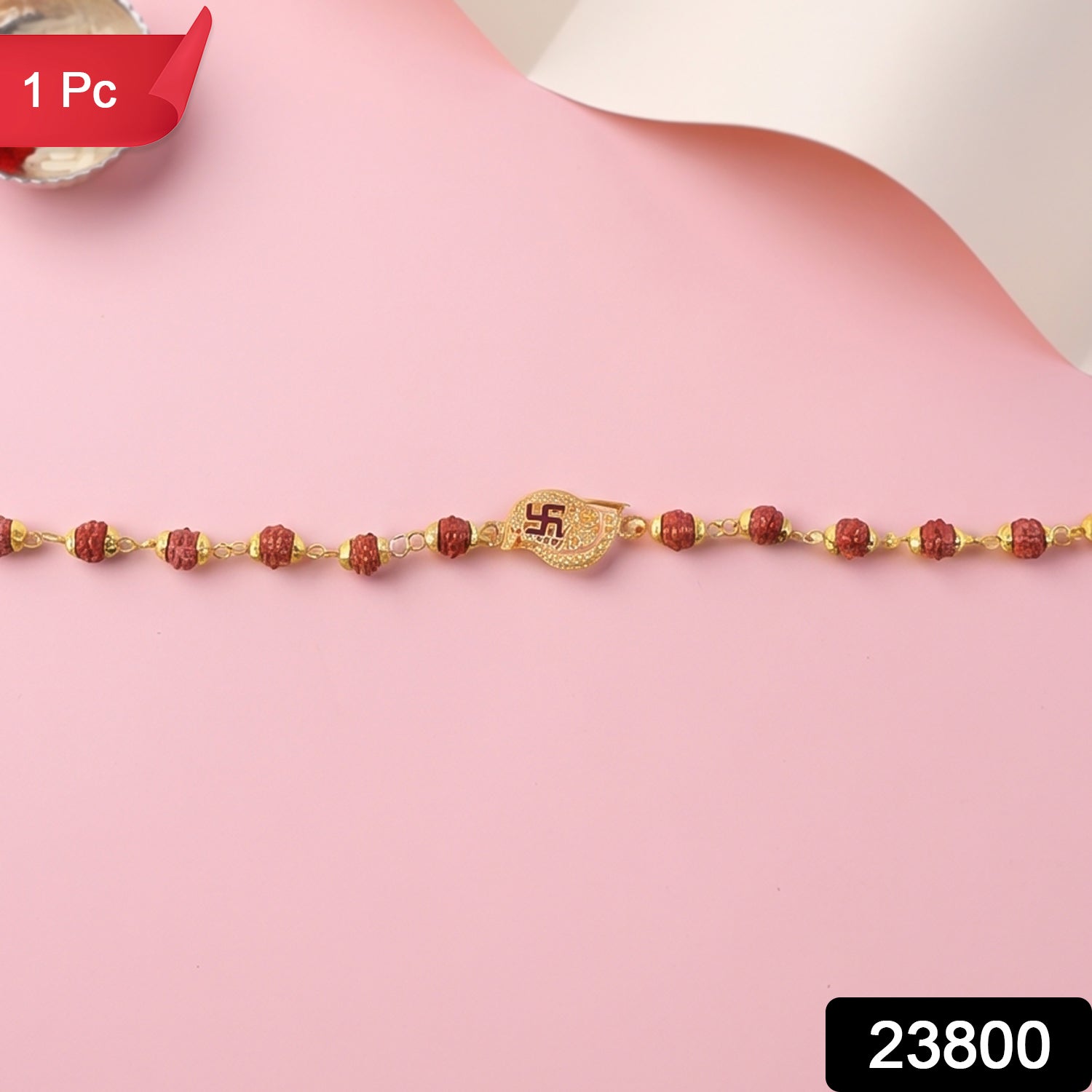 Swastik Rudraksha Bracelet Rakhi Cz Pendant Beaded Rakhi For Brother (1 Pc)