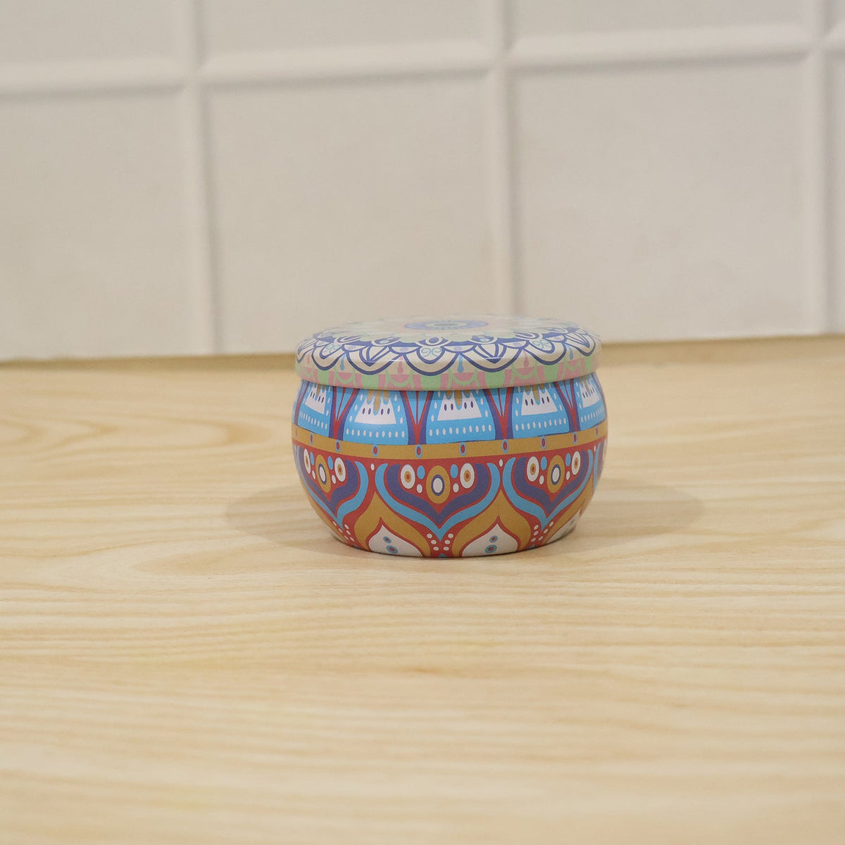Metal Mandala Tin Box Decorative Round Container For Candle And Trinkets (1 Pc)