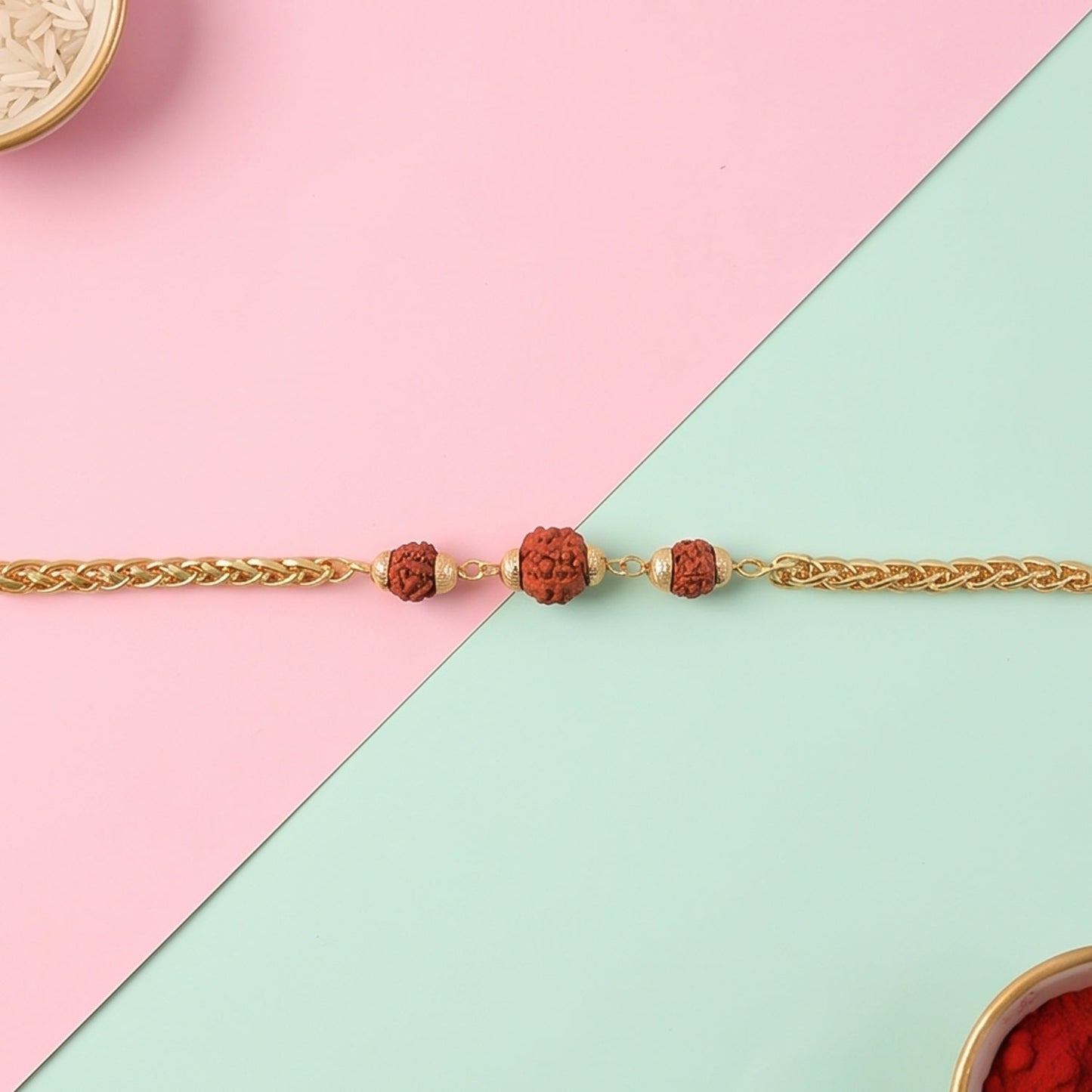 Premium Rudraksha Bead Rakhi Gold-plated Chain Rakhi For Brother (1 Pc)