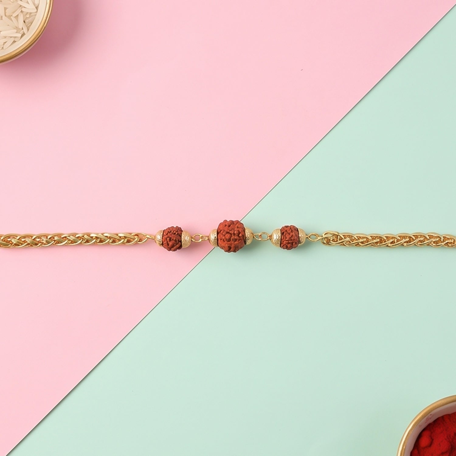 Premium Rudraksha Bead Rakhi Gold-plated Chain Rakhi For Brother (1 Pc)