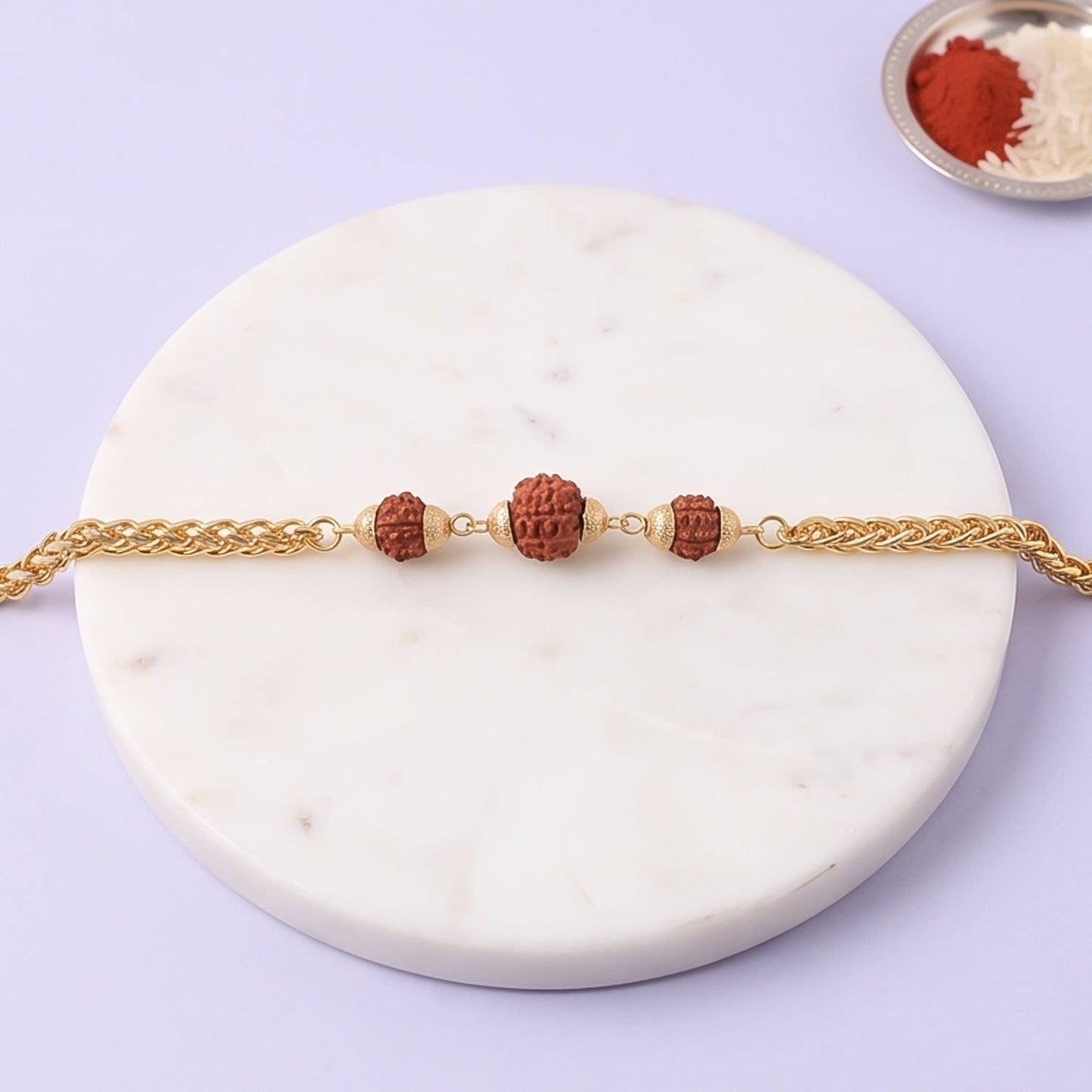 Premium Rudraksha Bead Rakhi Gold-plated Chain Rakhi For Brother (1 Pc)
