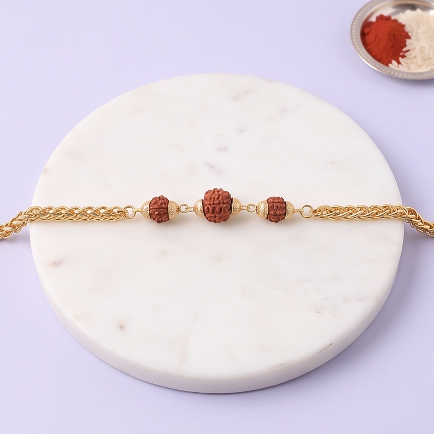 Premium Rudraksha Bead Rakhi Gold-plated Chain Rakhi For Brother (1 Pc)
