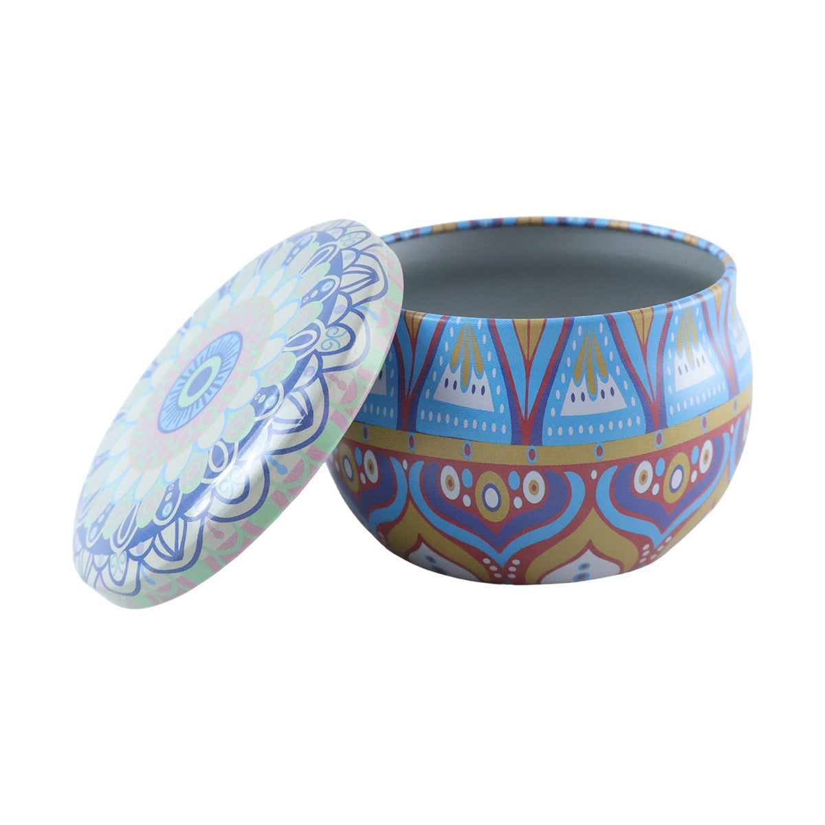 Metal Mandala Tin Box Decorative Round Container For Candle And Trinkets (1 Pc)