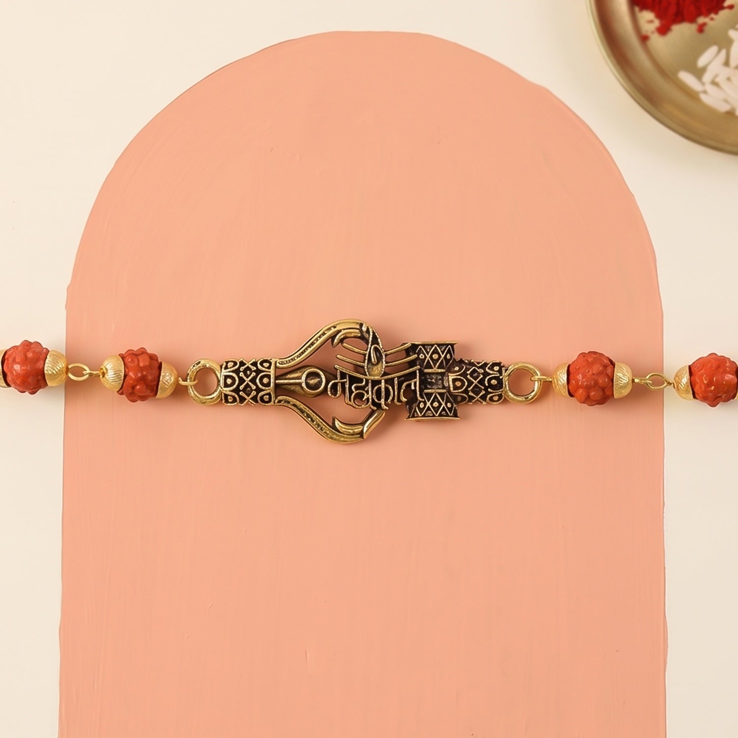Mahakal Trishul Damru Rudraksha Rakhi Oxidized Pendant Rakhi For Brother (1 Pc)