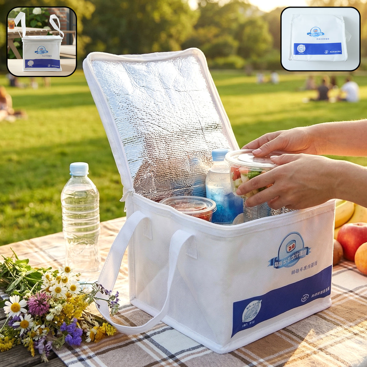Portable Insulated Lunch Bag With Zipper Closure 16x19x21 Cm