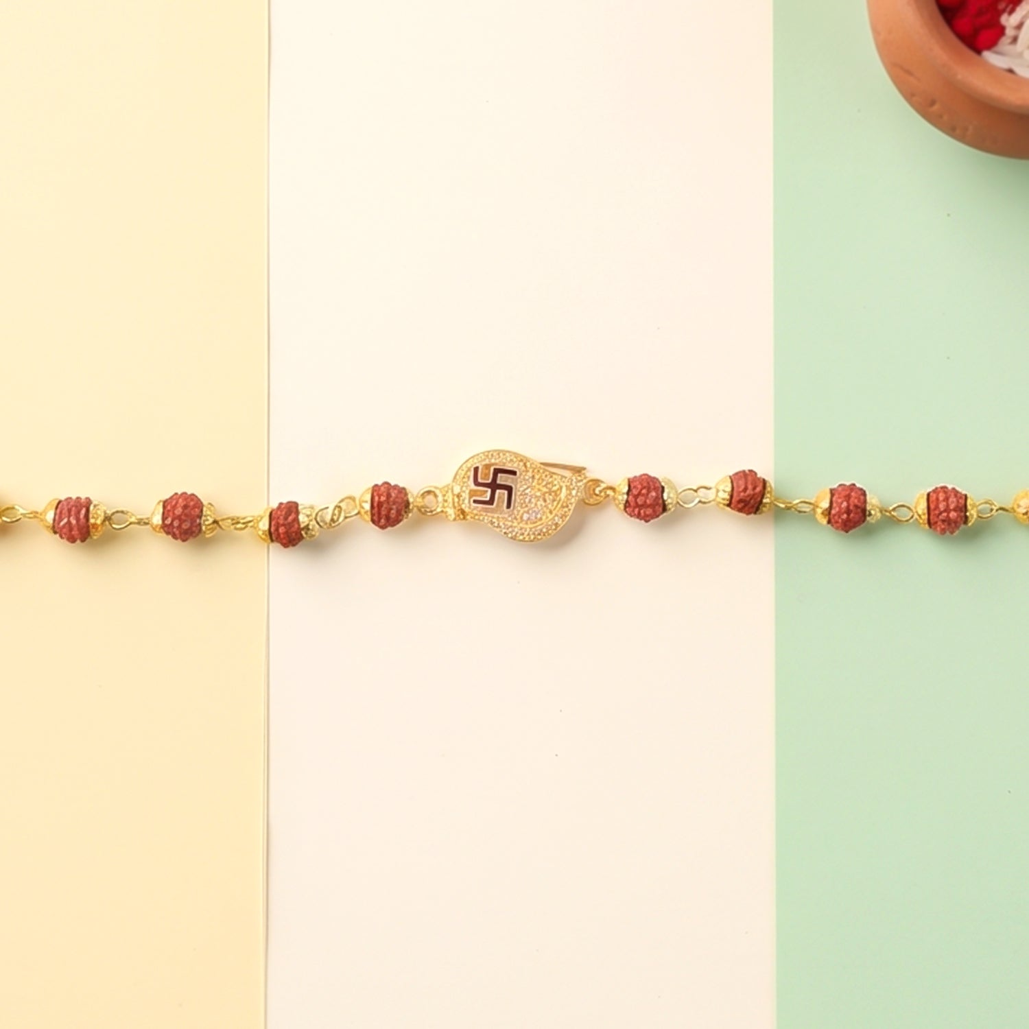 Swastik Rudraksha Bracelet Rakhi Cz Pendant Beaded Rakhi For Brother (1 Pc)