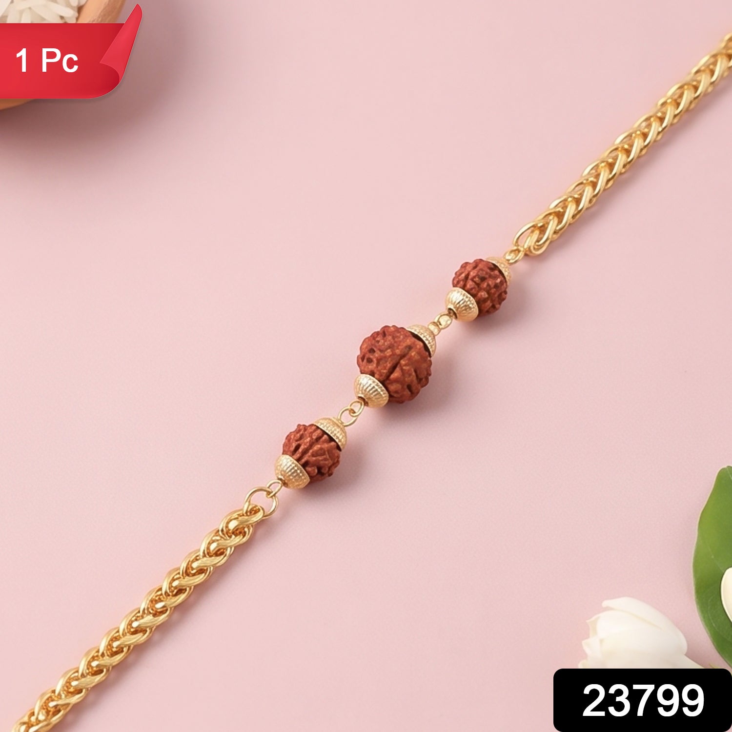 Premium Rudraksha Bead Rakhi Gold-plated Chain Rakhi For Brother (1 Pc)