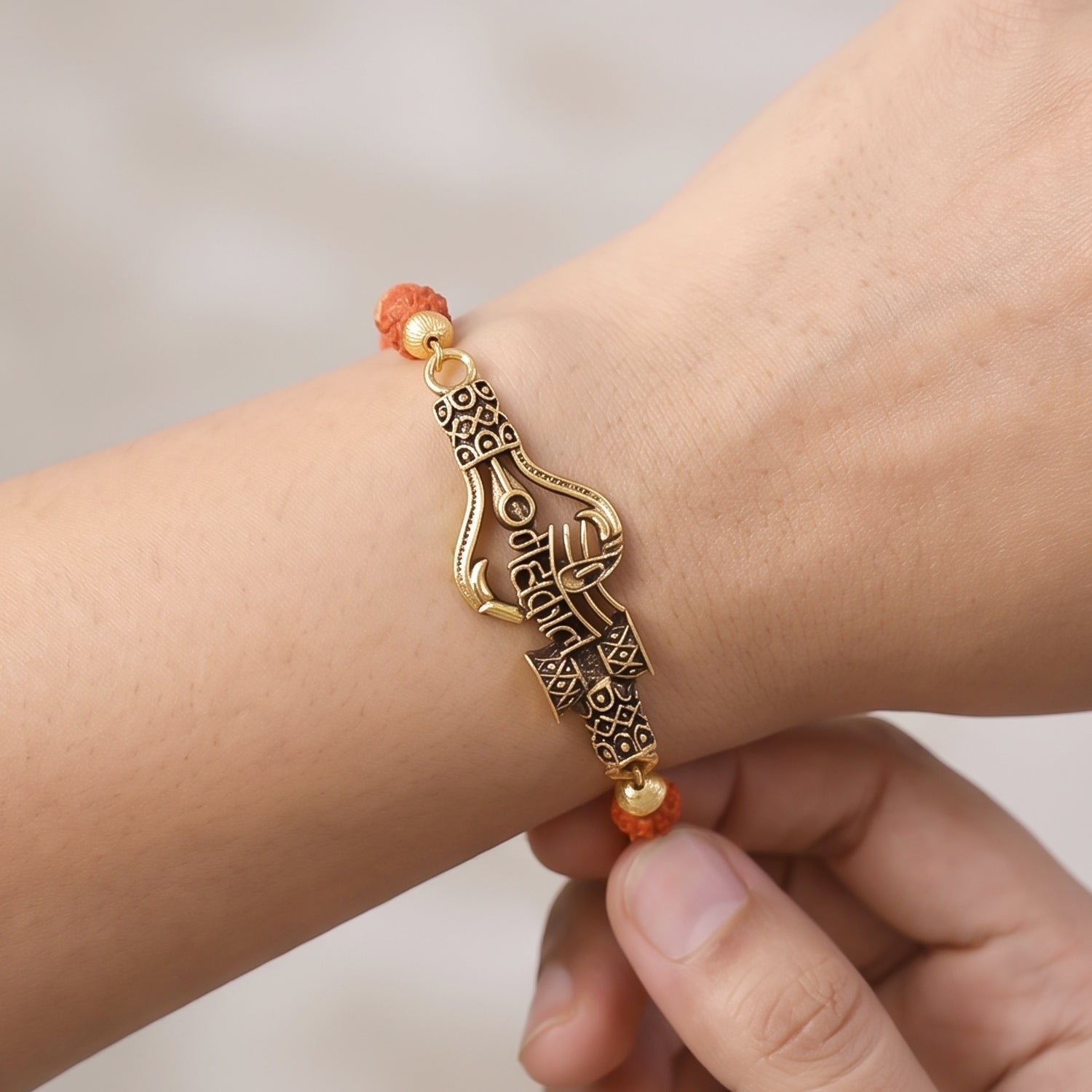Mahakal Trishul Damru Rudraksha Rakhi Oxidized Pendant Rakhi For Brother (1 Pc)