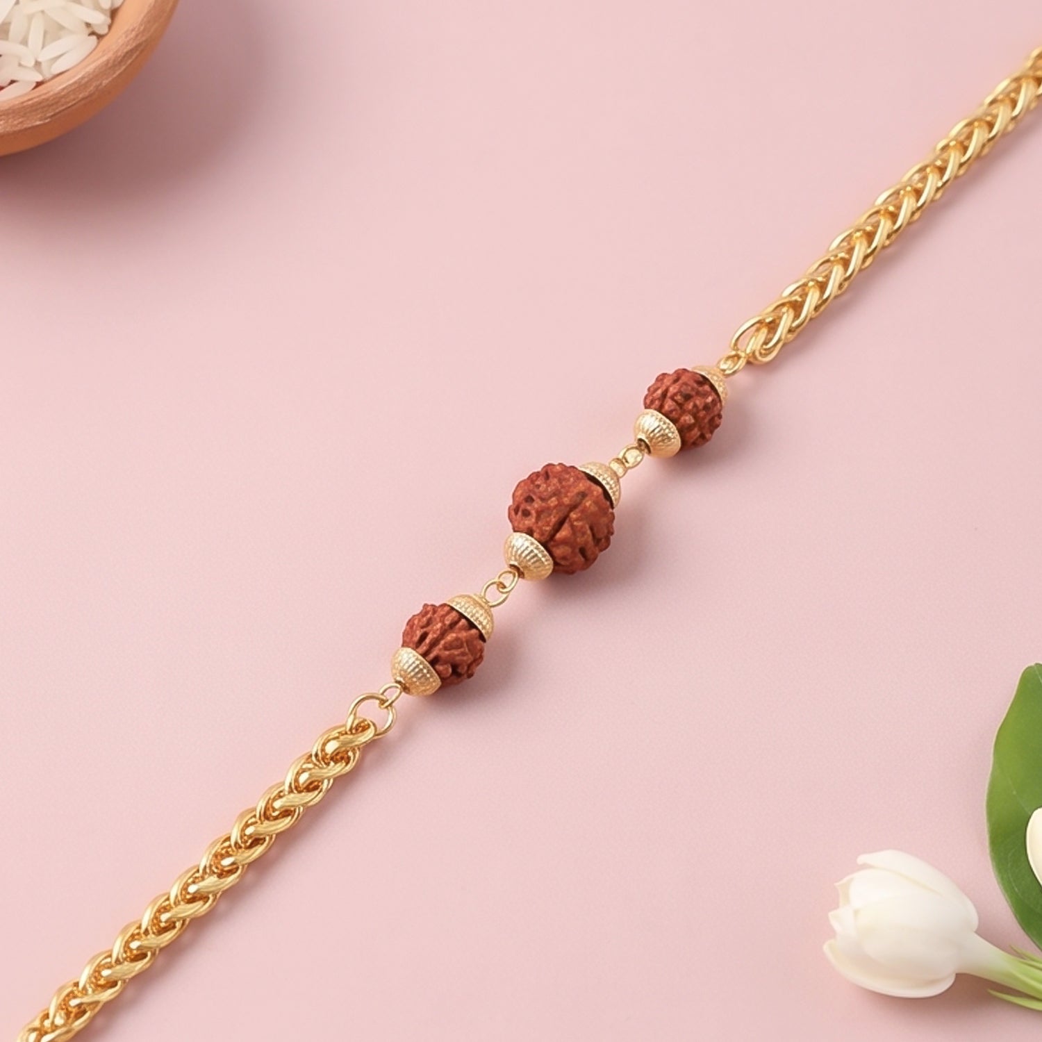 Premium Rudraksha Bead Rakhi Gold-plated Chain Rakhi For Brother (1 Pc)