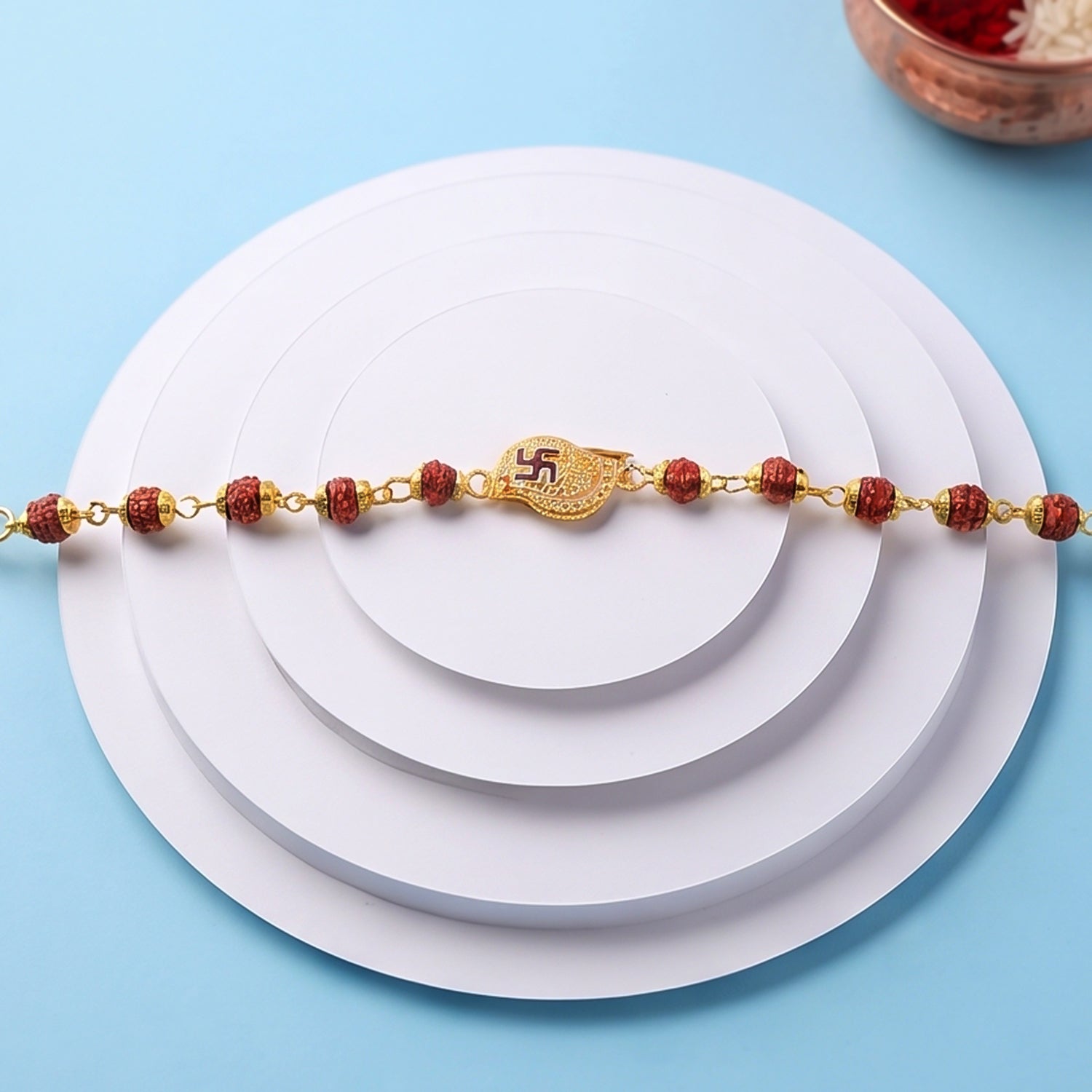 Swastik Rudraksha Bracelet Rakhi Cz Pendant Beaded Rakhi For Brother (1 Pc)
