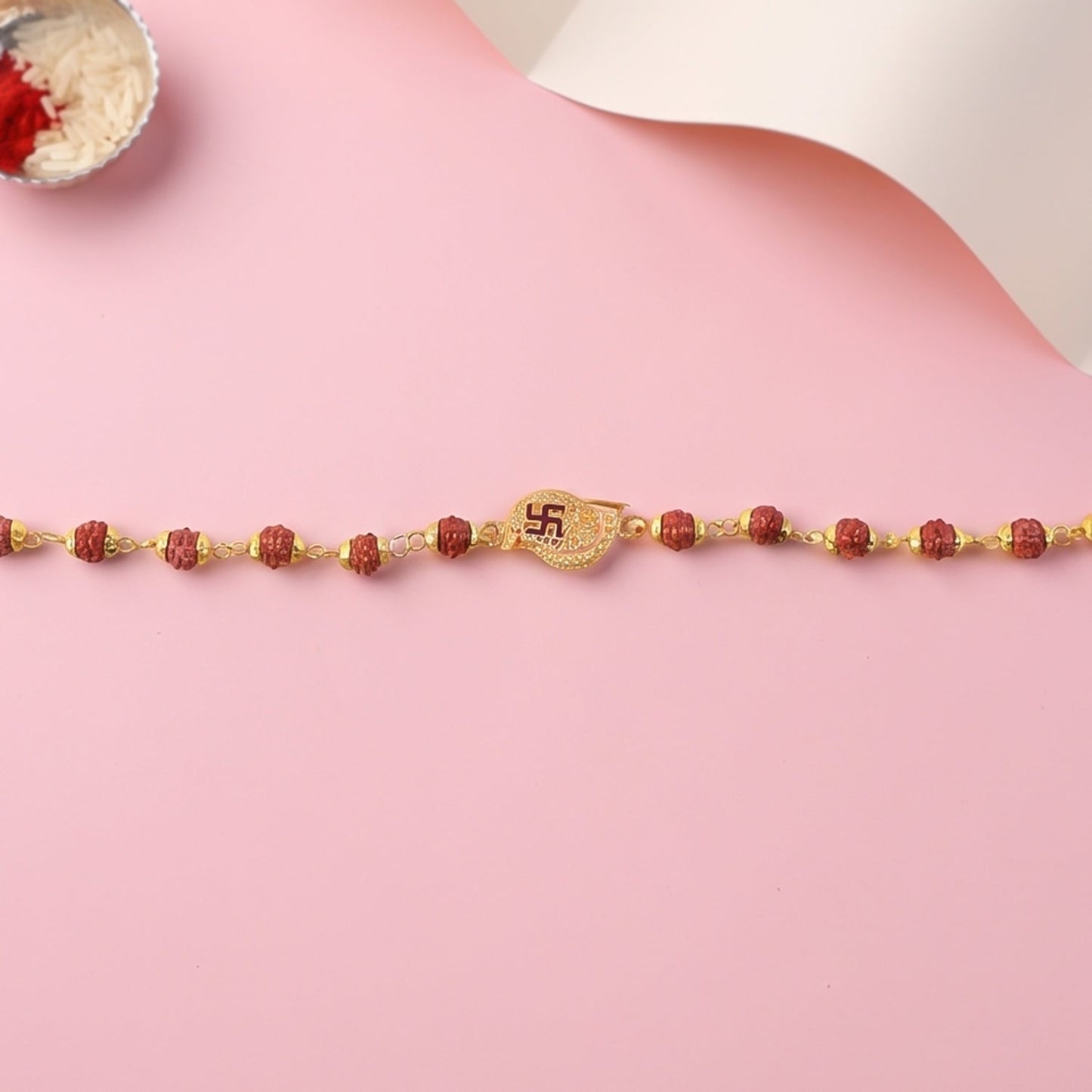 Swastik Rudraksha Bracelet Rakhi Cz Pendant Beaded Rakhi For Brother (1 Pc)