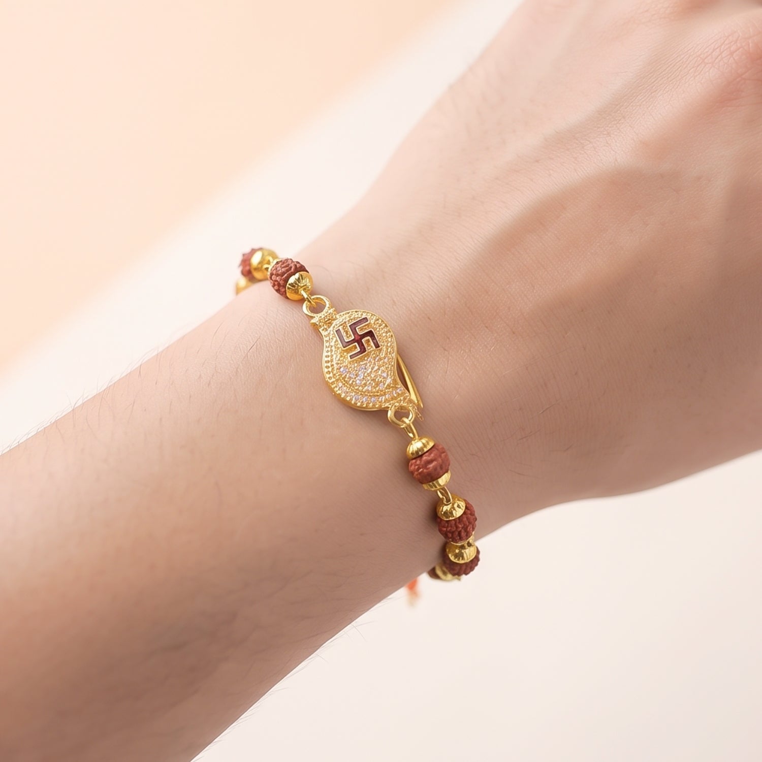 Swastik Rudraksha Bracelet Rakhi Cz Pendant Beaded Rakhi For Brother (1 Pc)