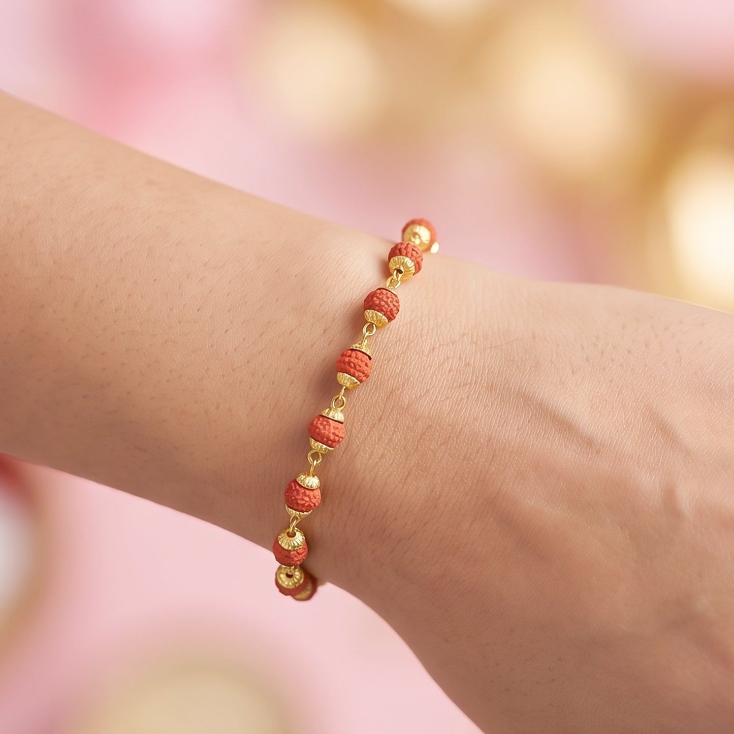 Rudraksha Bead Bracelet Rakhi Gold-plated Cap Beads Rakhi For Brother (1 Pc)