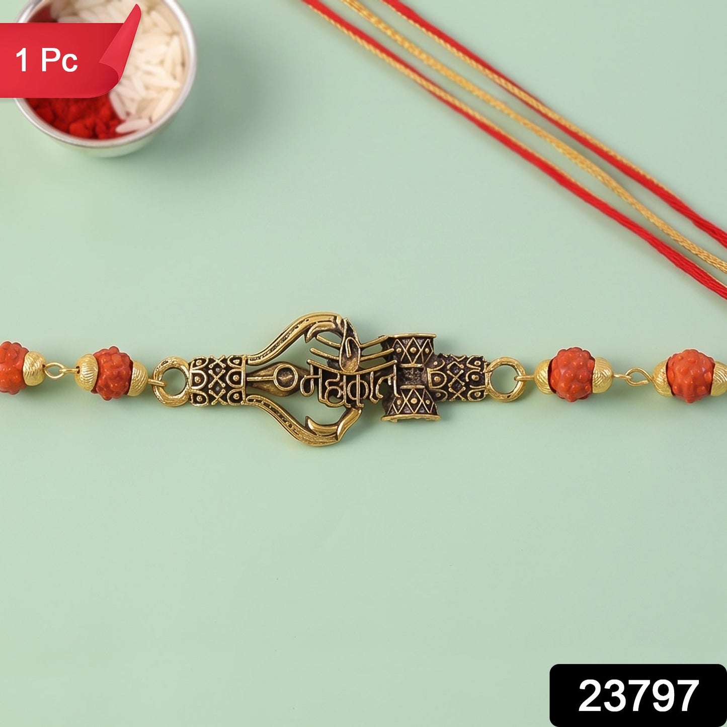 Mahakal Trishul Damru Rudraksha Rakhi Oxidized Pendant Rakhi For Brother (1 Pc)