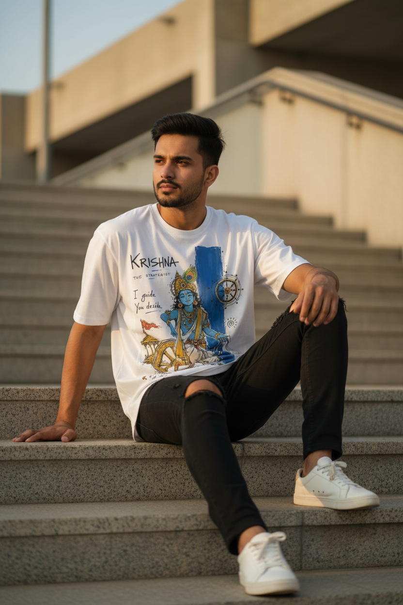 Krishna The Strategist tee - outdoor lifestyle model