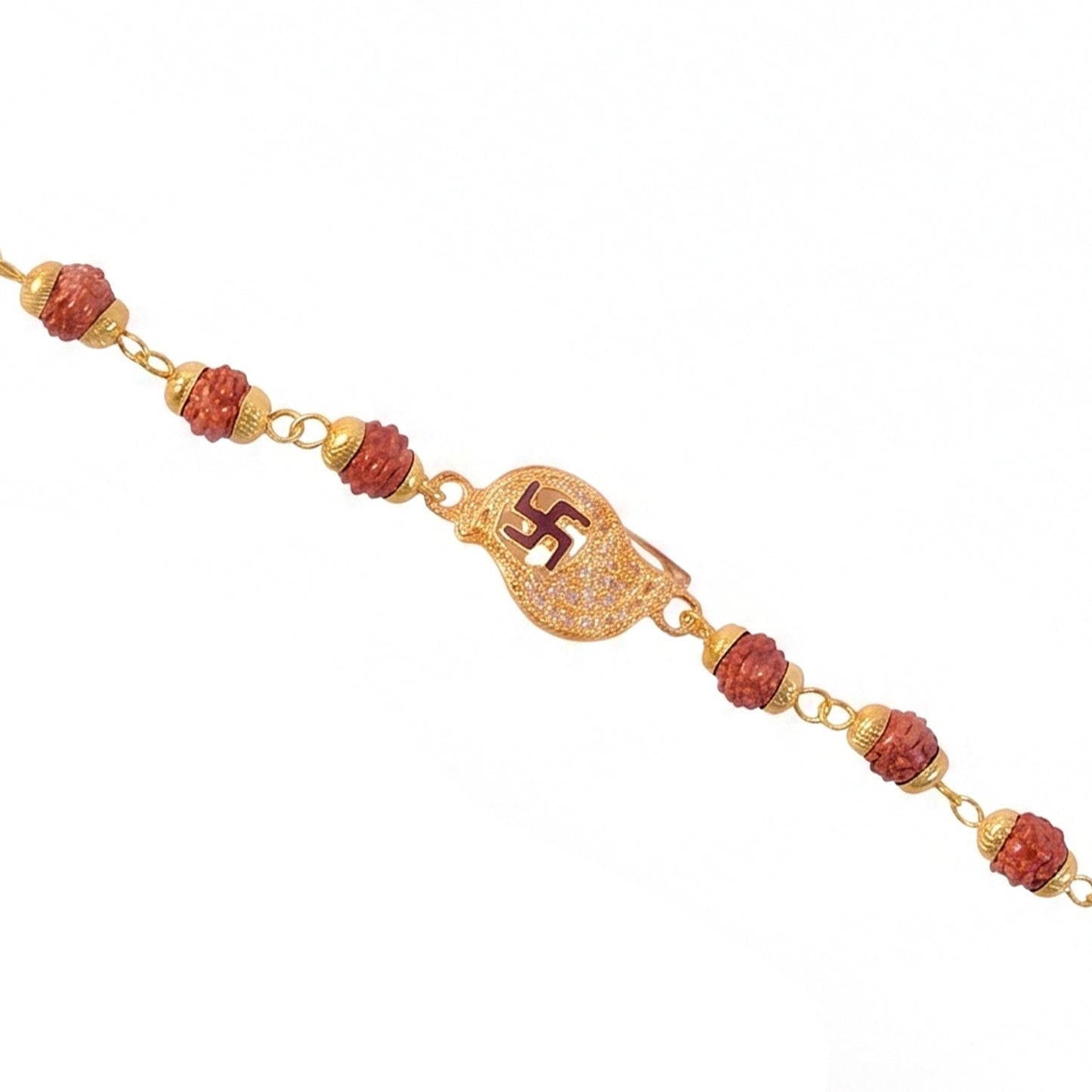 Swastik Rudraksha Bracelet Rakhi Cz Pendant Beaded Rakhi For Brother (1 Pc)