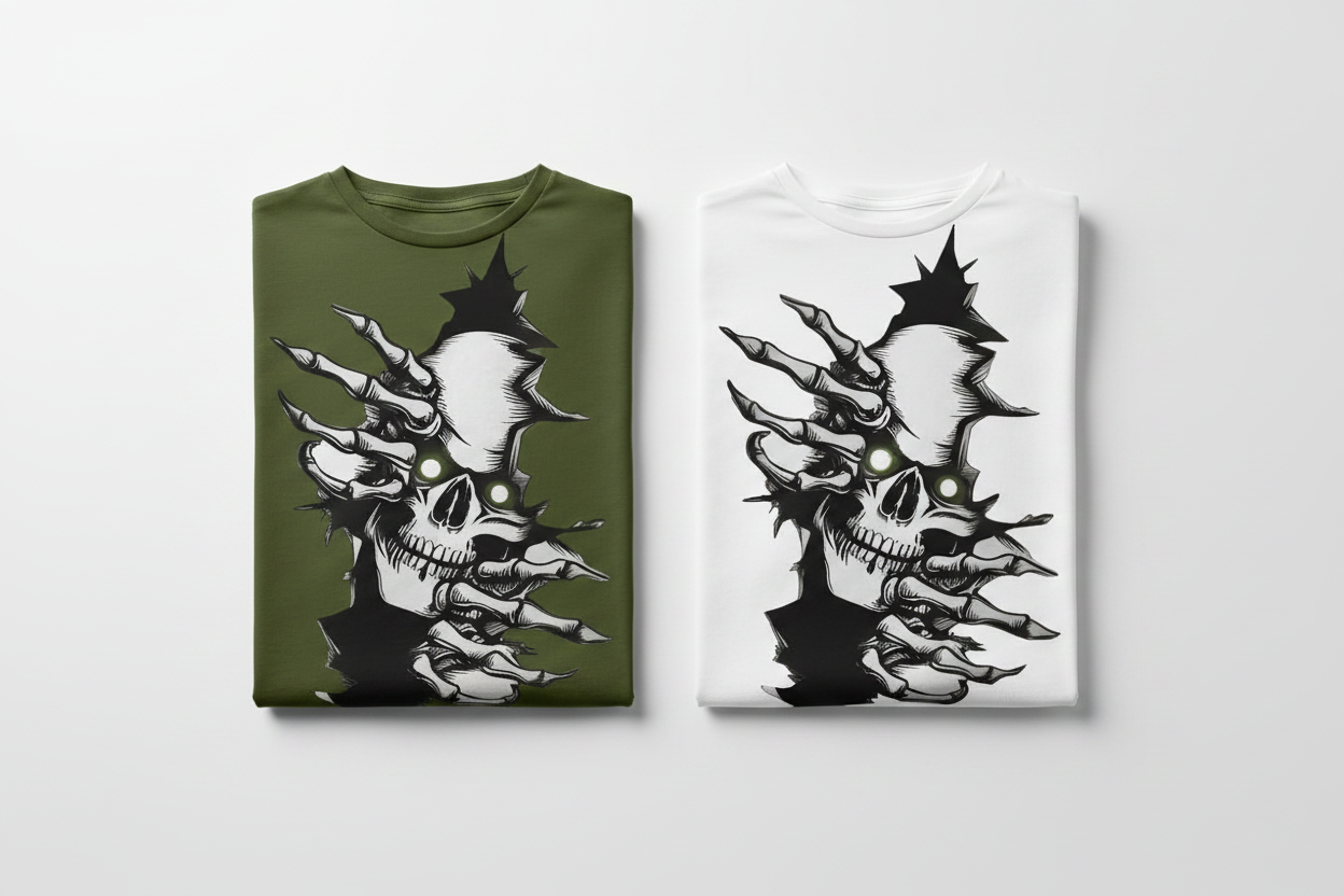 Skull Graphic T-Shirt Folded Both Colors